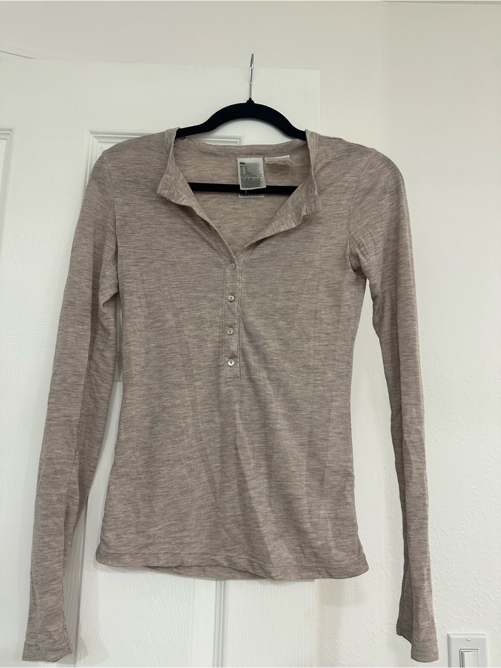 H&M Long-Sleeve Henley Top in Light Taupe